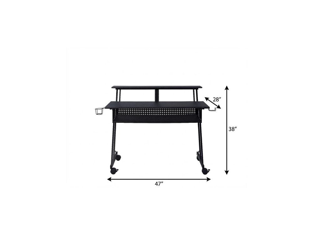 47" Black Wood and Metal Rolling Computer Desk HomeRoots
