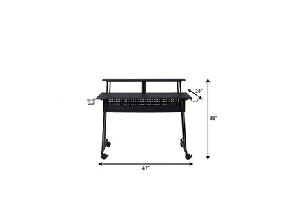 47" Black Wood and Metal Rolling Computer Desk HomeRoots