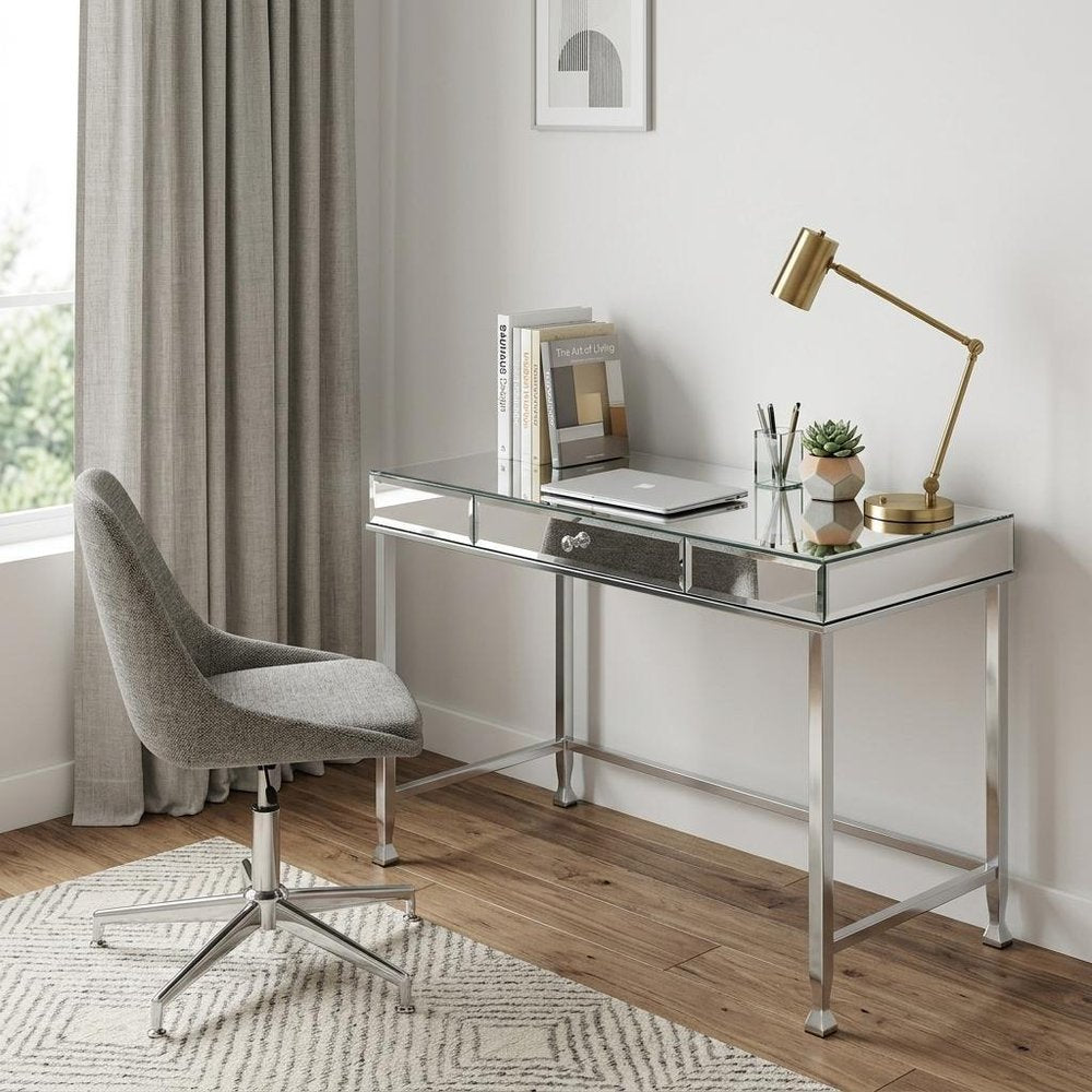 42" Clear and Silver Mirrored Writing Desk HomeRoots