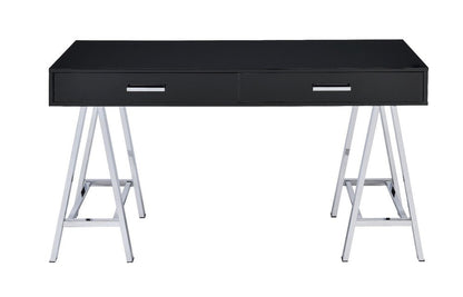 54" Black and Silver Writing Desk With Two Drawers HomeRoots