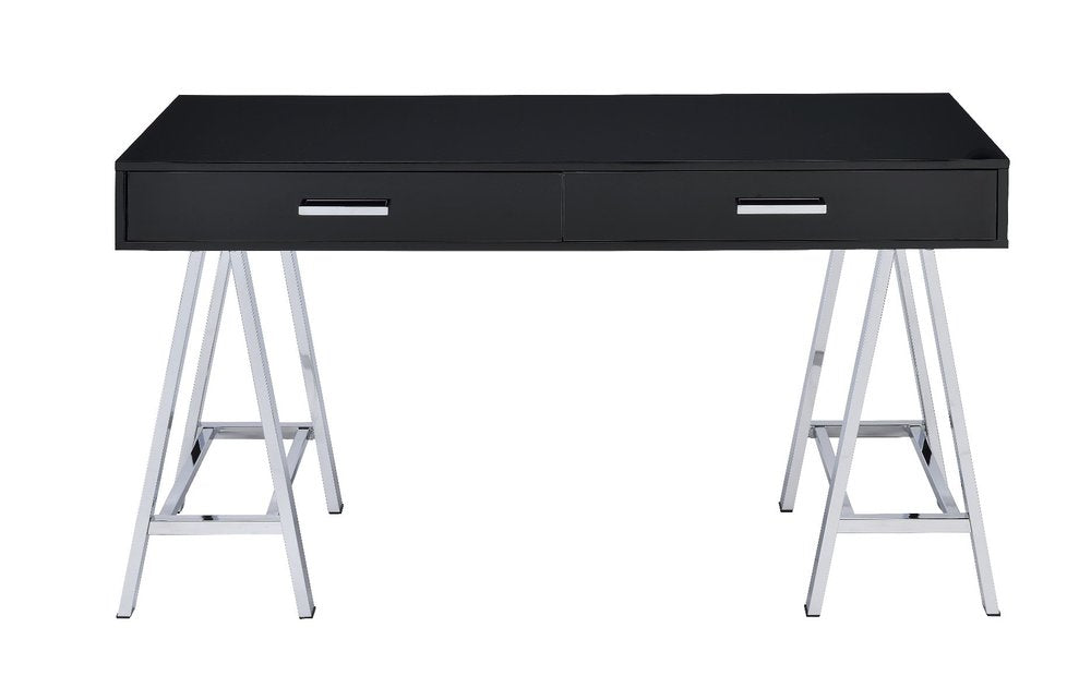 54" Black and Silver Writing Desk With Two Drawers HomeRoots