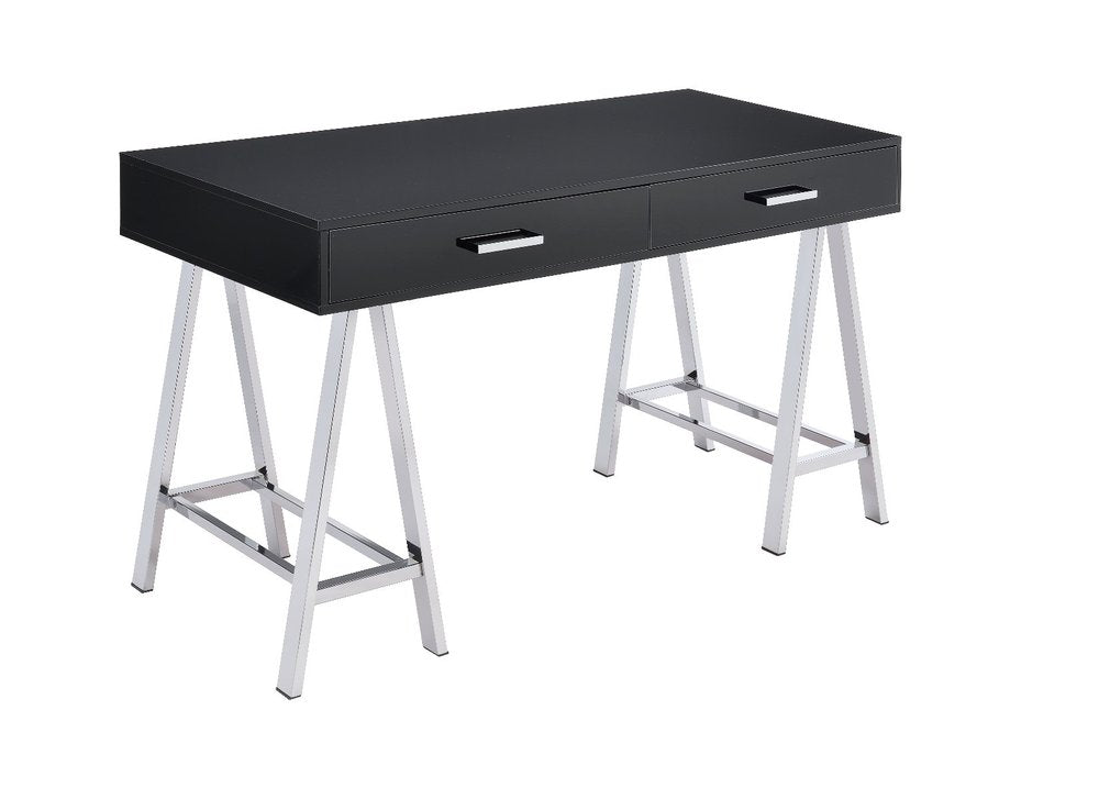 54" Black and Silver Writing Desk With Two Drawers HomeRoots