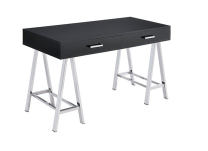 54" Black and Silver Writing Desk With Two Drawers HomeRoots