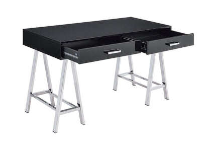 54" Black and Silver Writing Desk With Two Drawers HomeRoots