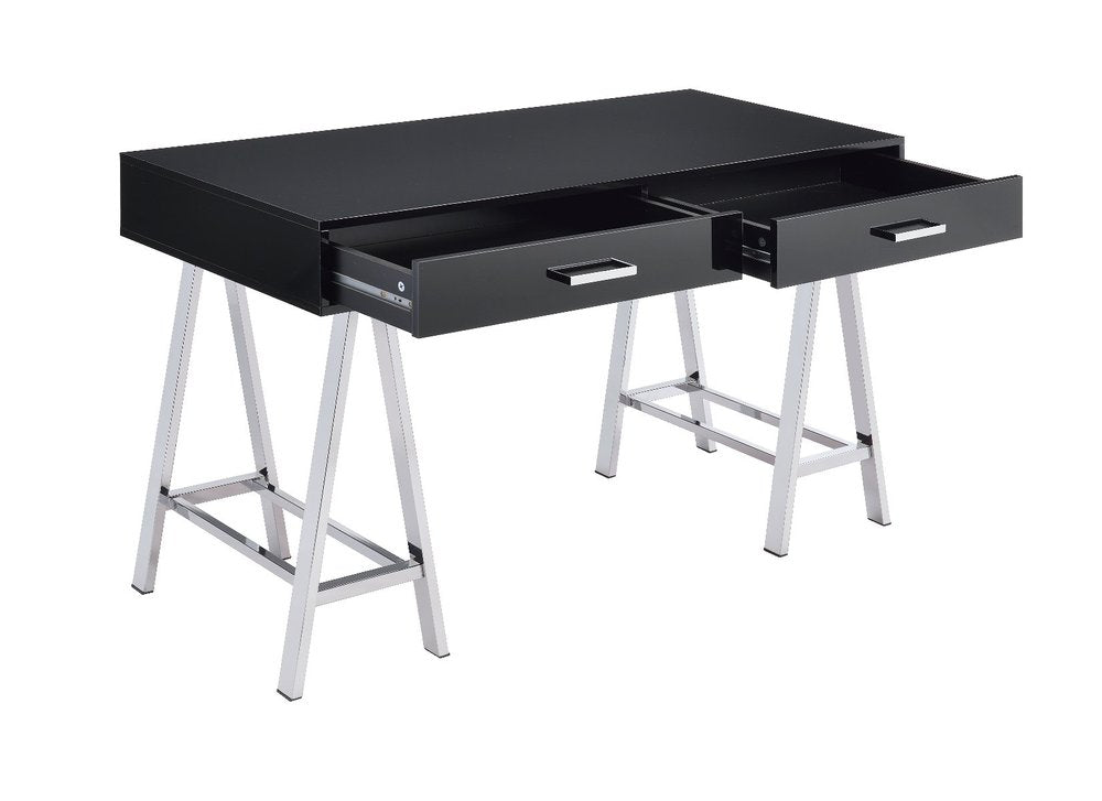 54" Black and Silver Writing Desk With Two Drawers HomeRoots