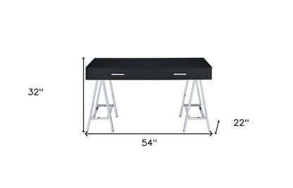 54" Black and Silver Writing Desk With Two Drawers HomeRoots