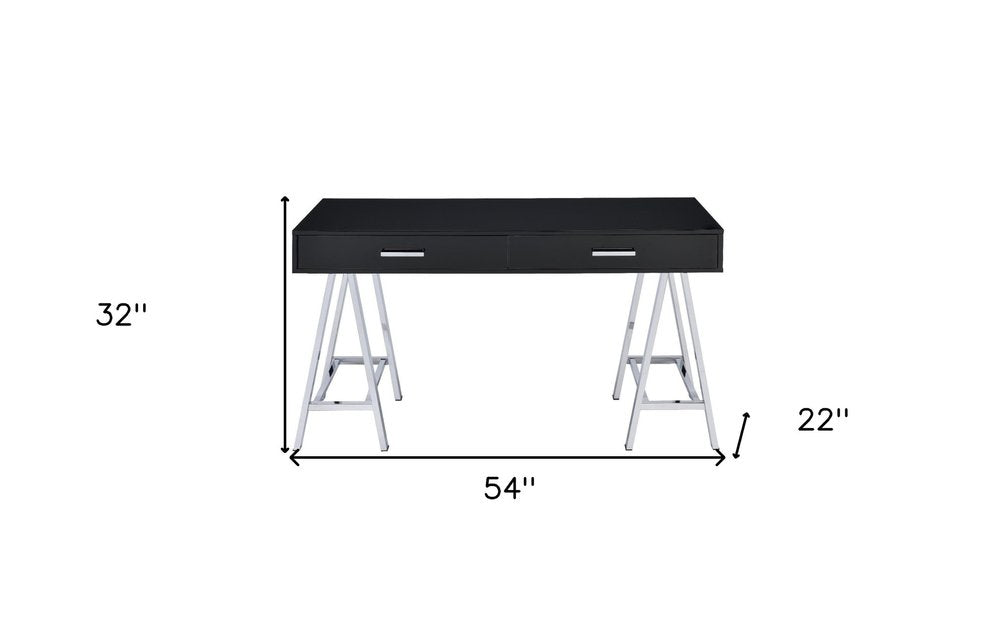54" Black and Silver Writing Desk With Two Drawers HomeRoots