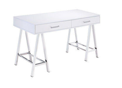 54" White and Silver Writing Desk With Two Drawers HomeRoots