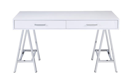 54" White and Silver Writing Desk With Two Drawers HomeRoots