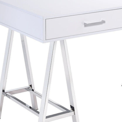 54" White and Silver Writing Desk With Two Drawers HomeRoots