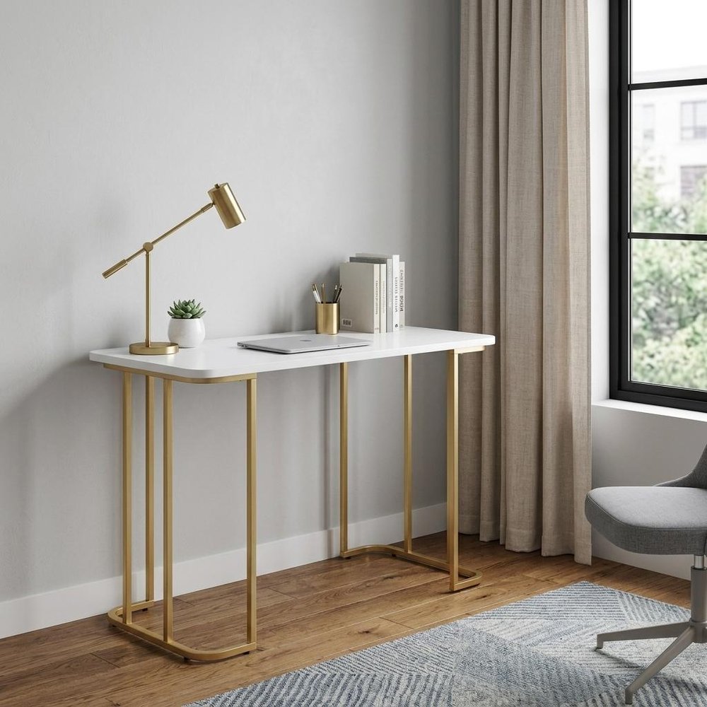 48" White and Gold Writing Desk HomeRoots