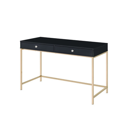 47" Black and Gold Writing Desk With Two Drawers HomeRoots