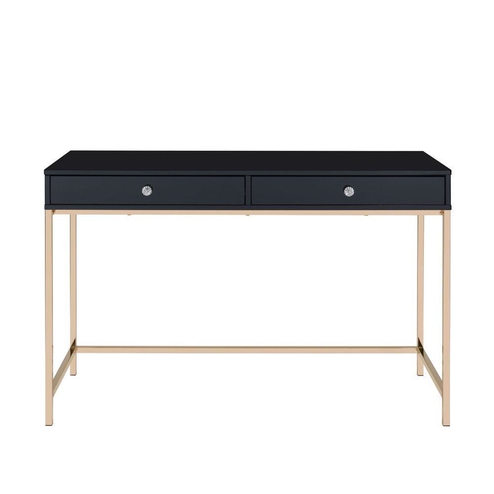 47" Black and Gold Writing Desk With Two Drawers HomeRoots