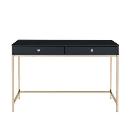 47" Black and Gold Writing Desk With Two Drawers HomeRoots