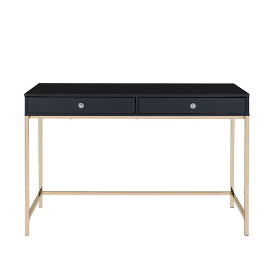 47" Black and Gold Writing Desk With Two Drawers HomeRoots
