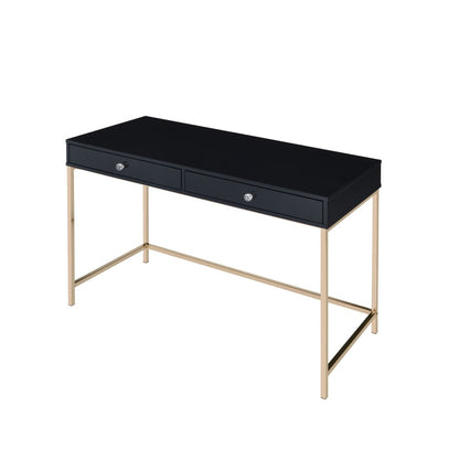 47" Black and Gold Writing Desk With Two Drawers HomeRoots