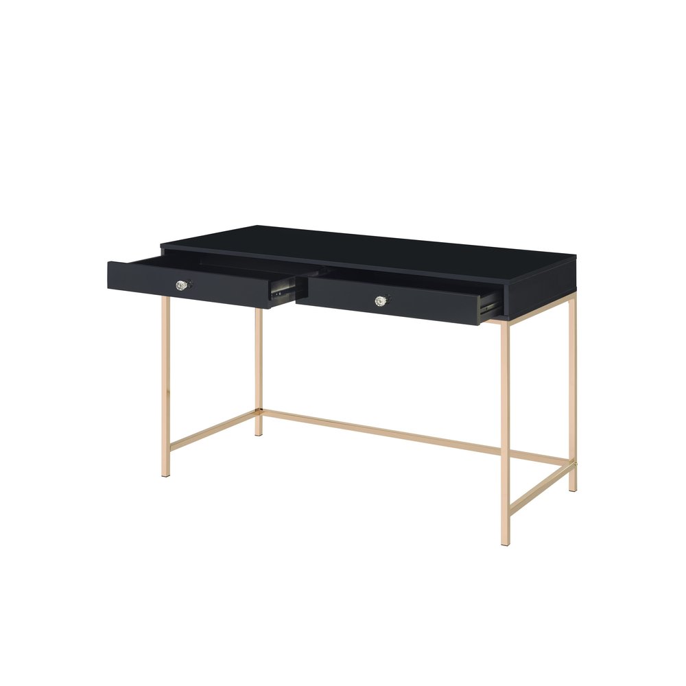 47" Black and Gold Writing Desk With Two Drawers HomeRoots