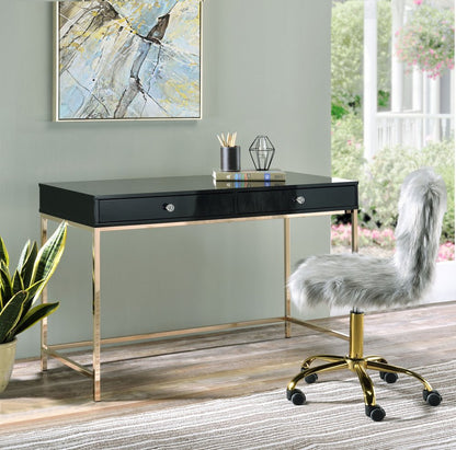 47" Black and Gold Writing Desk With Two Drawers HomeRoots