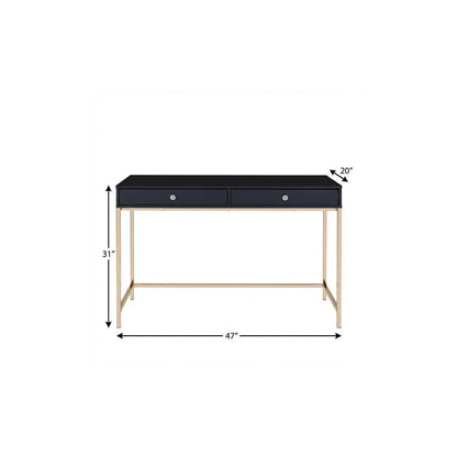 47" Black and Gold Writing Desk With Two Drawers HomeRoots