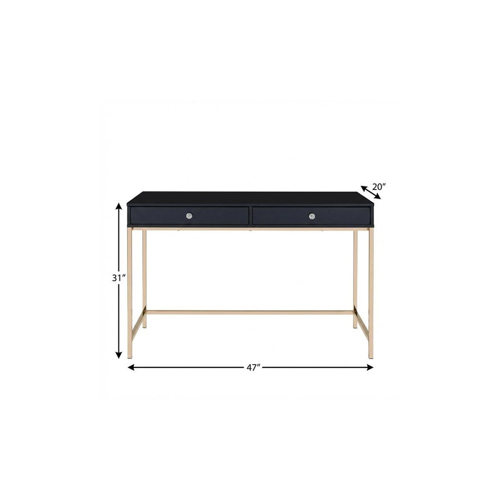 47" Black and Gold Writing Desk With Two Drawers HomeRoots
