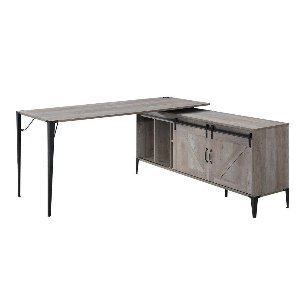 65" Gray and Black L Shape Writing Desk HomeRoots
