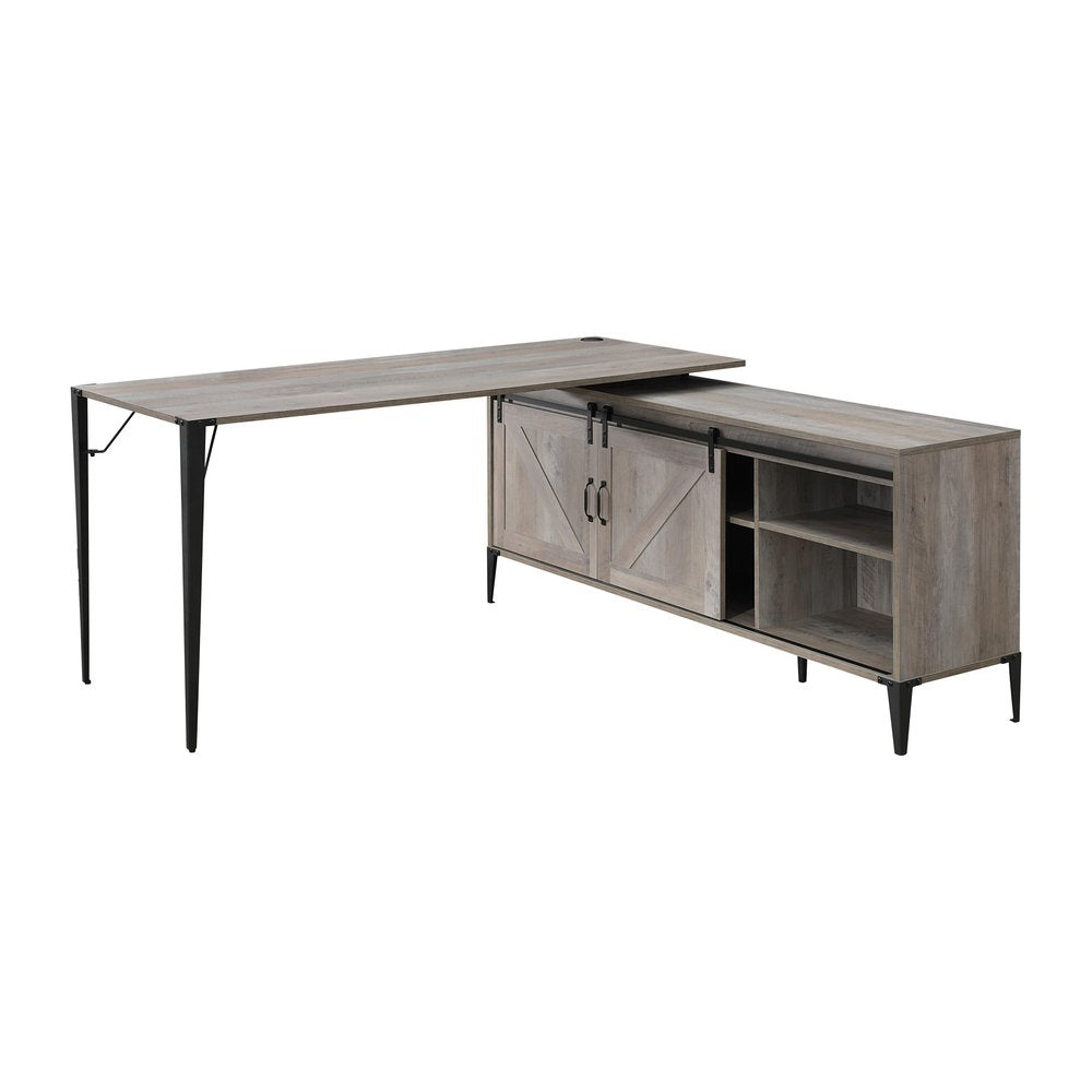 65" Gray and Black L Shape Writing Desk HomeRoots