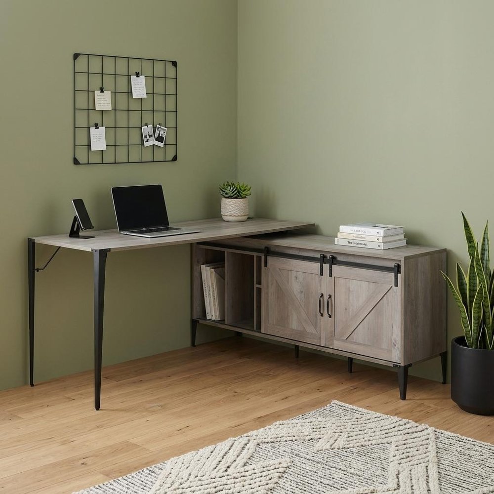 65" Gray and Black L Shape Writing Desk HomeRoots