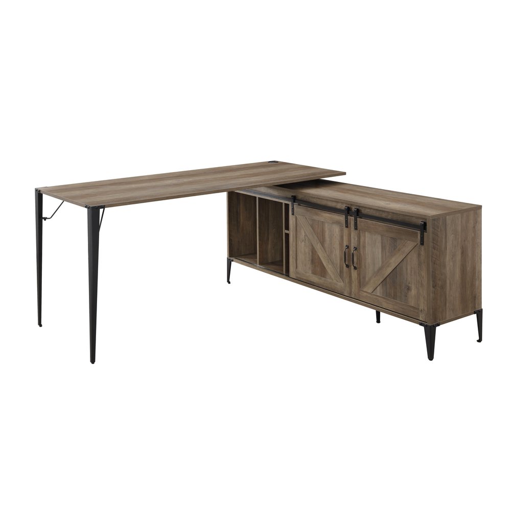65" Brown and Black L Shape Writing Desk HomeRoots