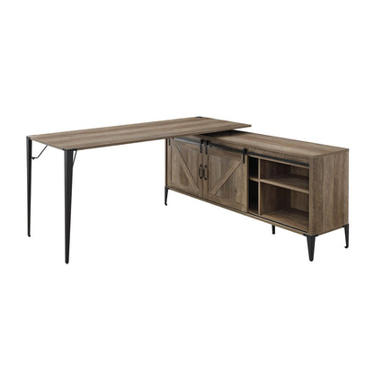 65" Brown and Black L Shape Writing Desk HomeRoots