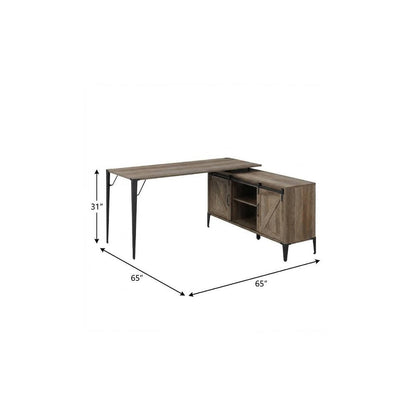 65" Brown and Black L Shape Writing Desk HomeRoots