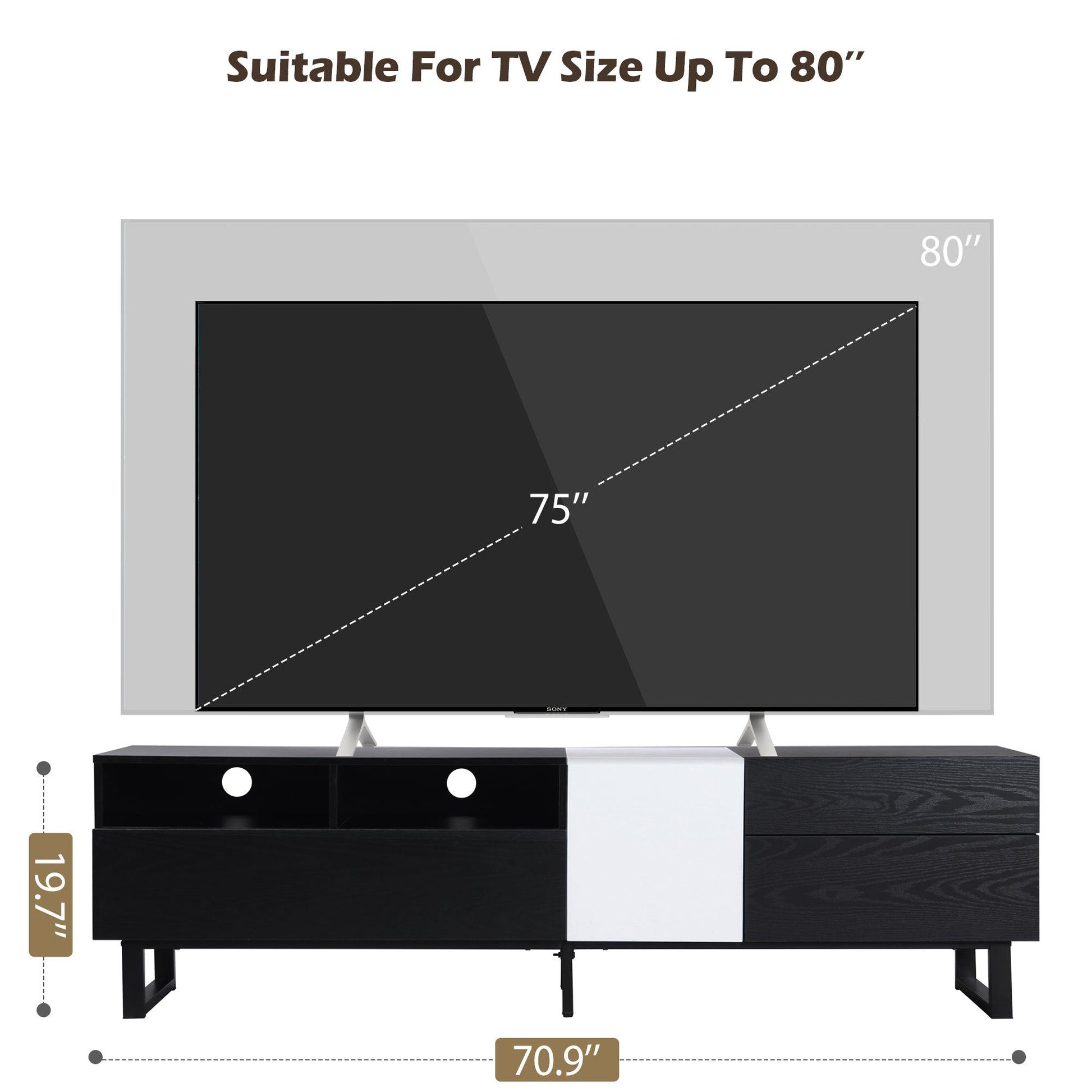 Modern TV Stand for 80'' TV with Double Storage Space Media Console Table - FurniFindUSA