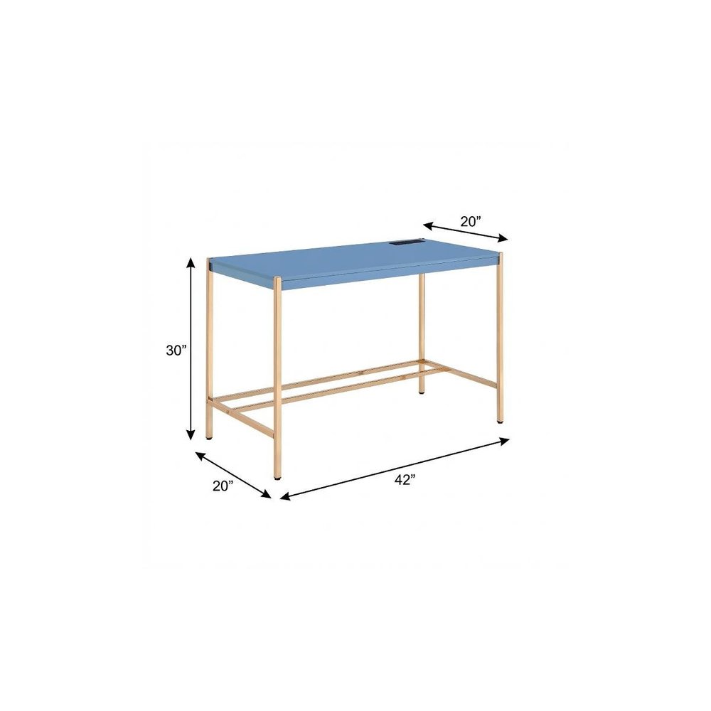 42" Navy Blue and Gold Writing Desk HomeRoots