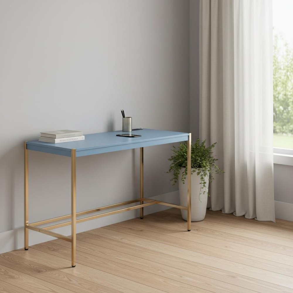 42" Navy Blue and Gold Writing Desk HomeRoots