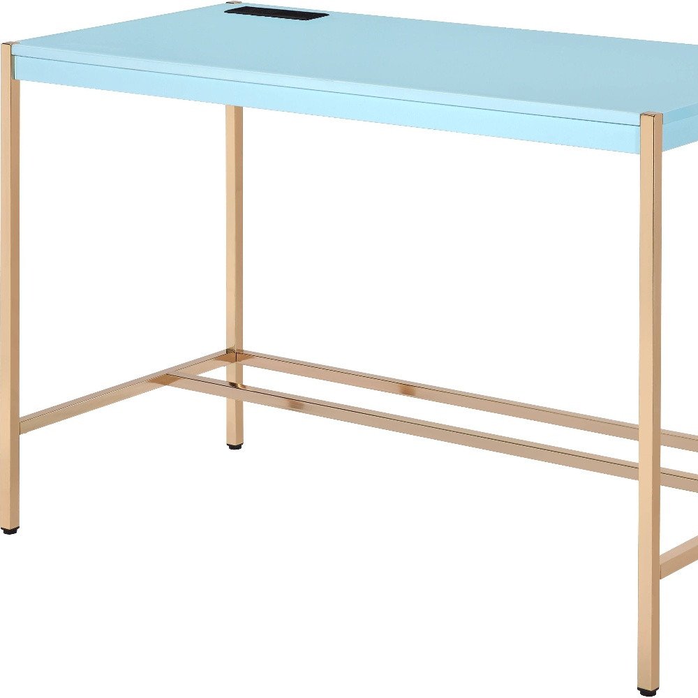 42" Baby Blue and Gold Writing Desk HomeRoots