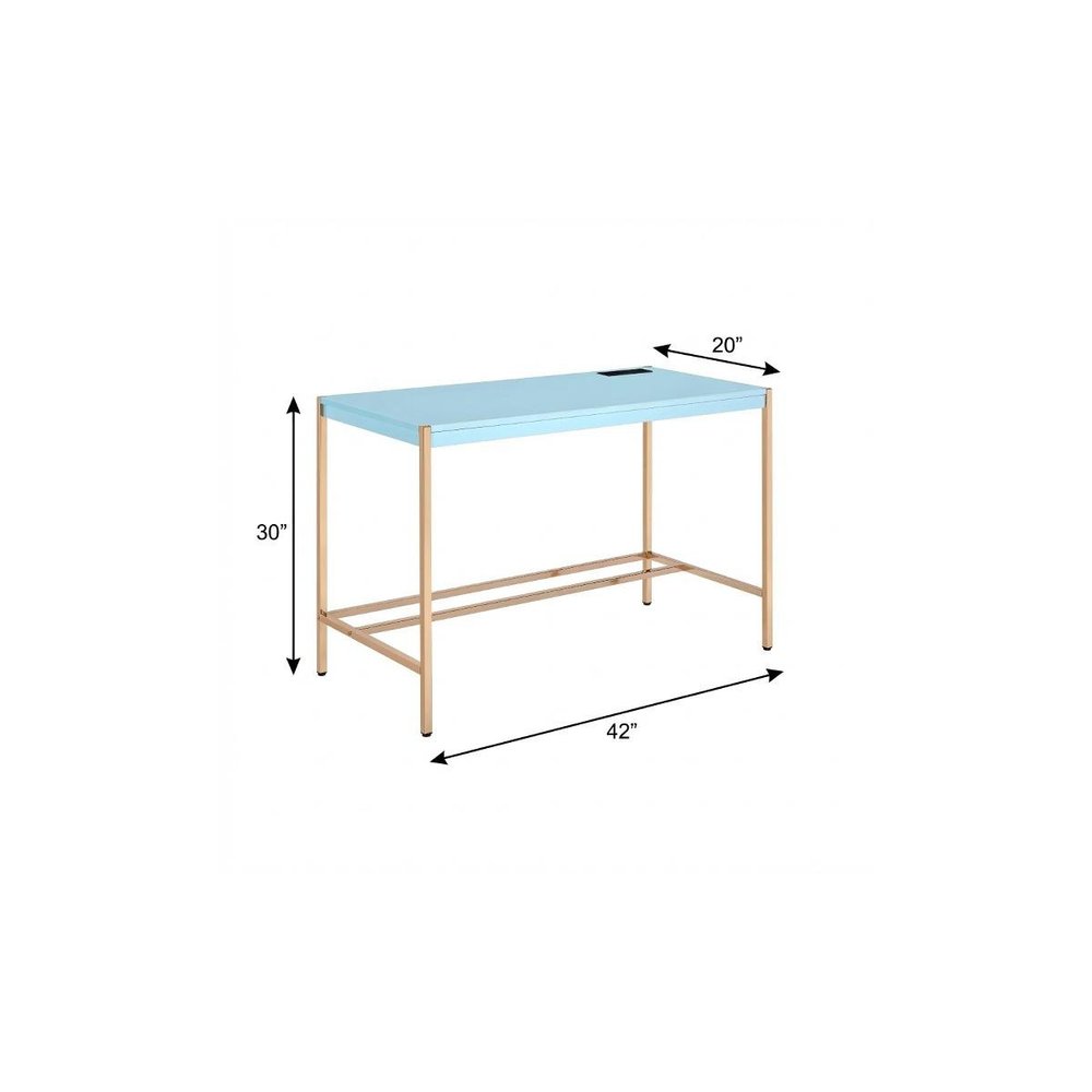 42" Baby Blue and Gold Writing Desk HomeRoots