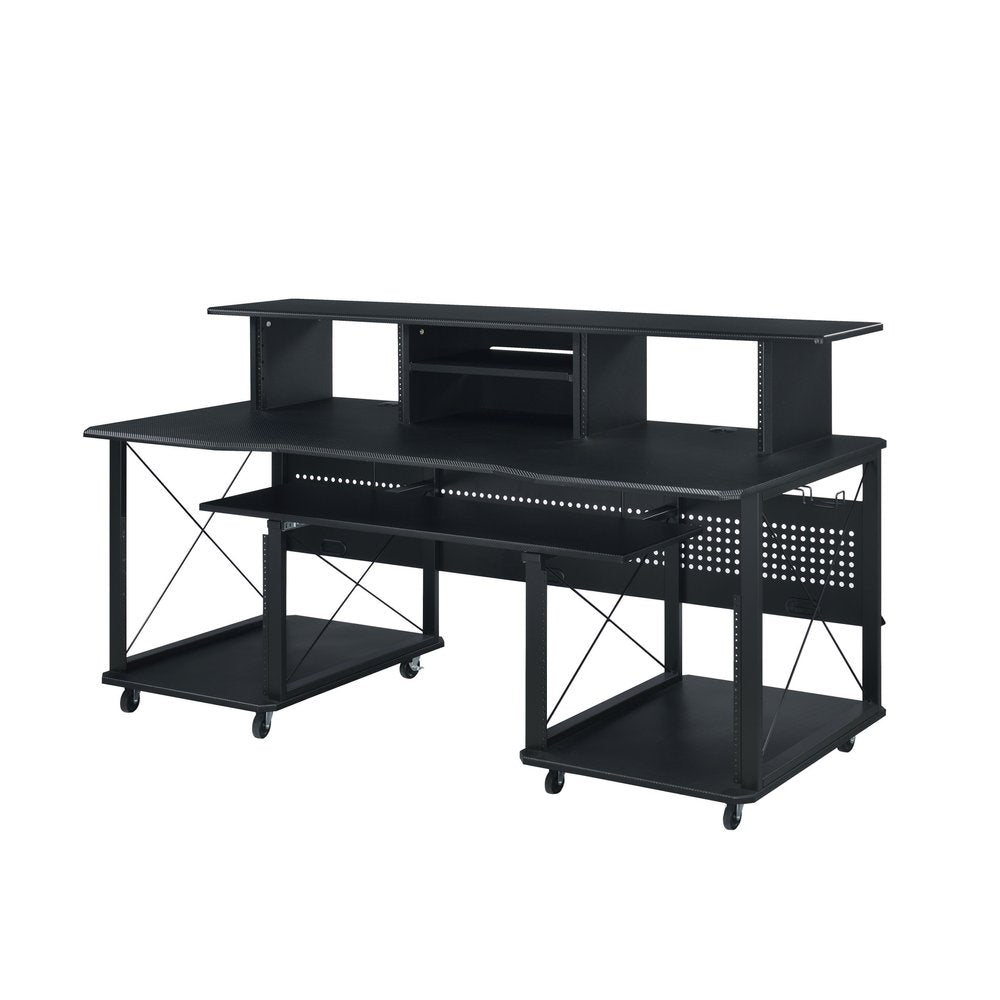 72" Black Wood and Metal Rolling Computer Desk HomeRoots