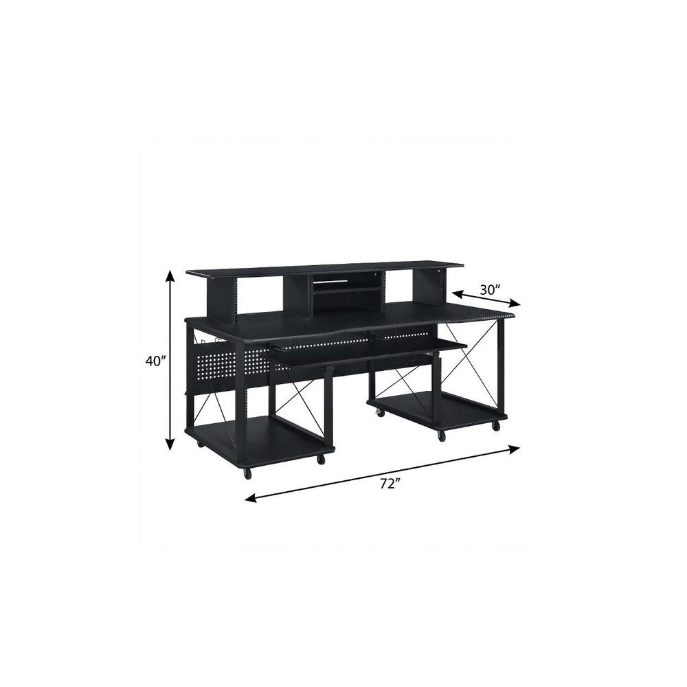 72" Black Wood and Metal Rolling Computer Desk HomeRoots