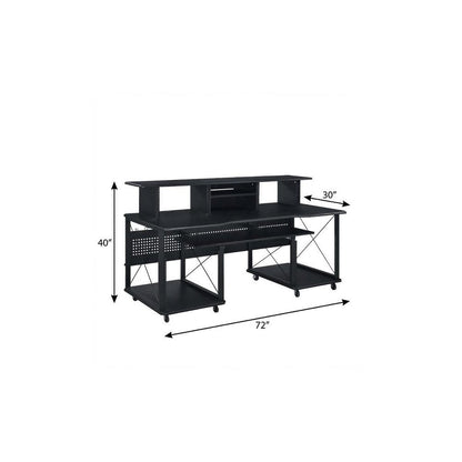 72" Black Wood and Metal Rolling Computer Desk HomeRoots