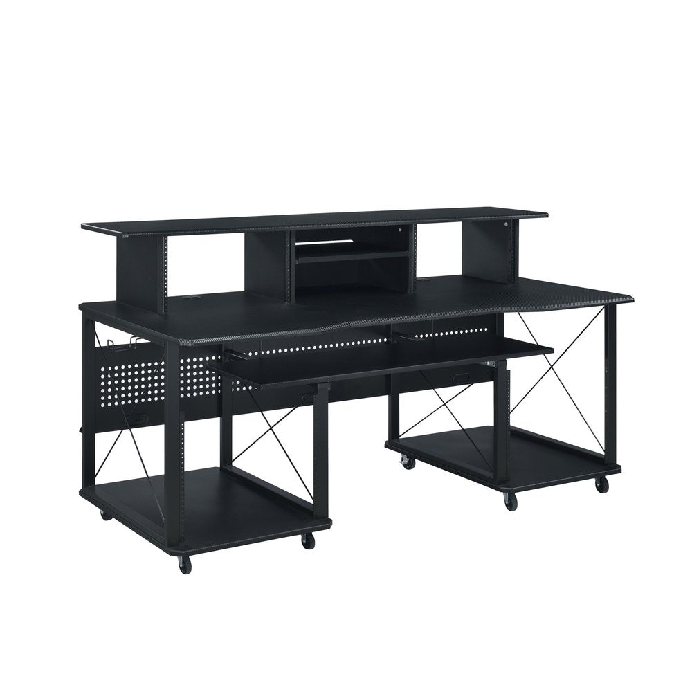 72" Black Wood and Metal Rolling Computer Desk HomeRoots