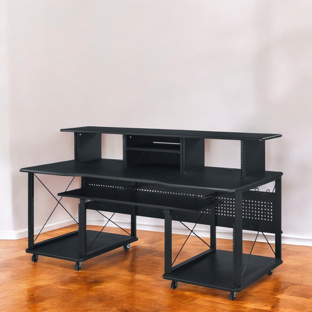 72" Black Wood and Metal Rolling Computer Desk HomeRoots