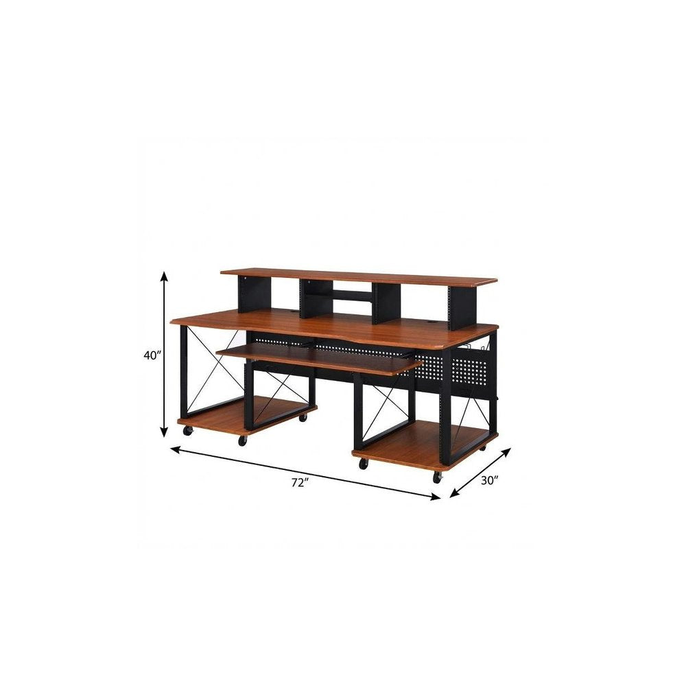 72" Brown and Black Wood and Metal Rolling Computer Desk HomeRoots