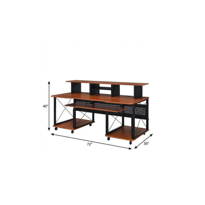 72" Brown and Black Wood and Metal Rolling Computer Desk HomeRoots