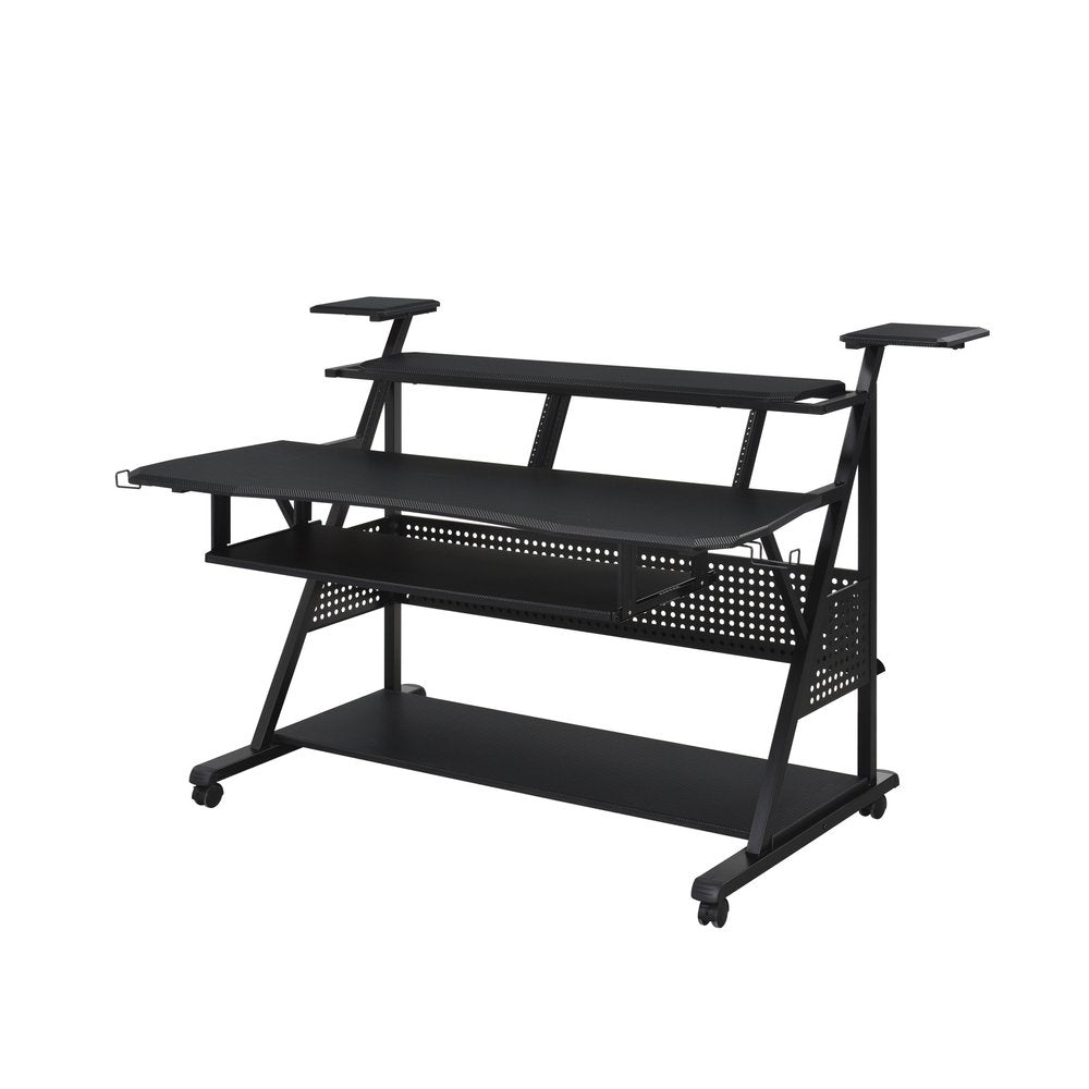 67" Black Wood and Metal Rolling Computer Desk HomeRoots