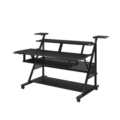 67" Black Wood and Metal Rolling Computer Desk HomeRoots