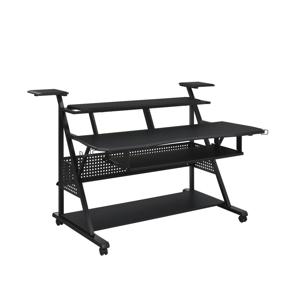 67" Black Wood and Metal Rolling Computer Desk HomeRoots