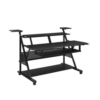 67" Black Wood and Metal Rolling Computer Desk HomeRoots