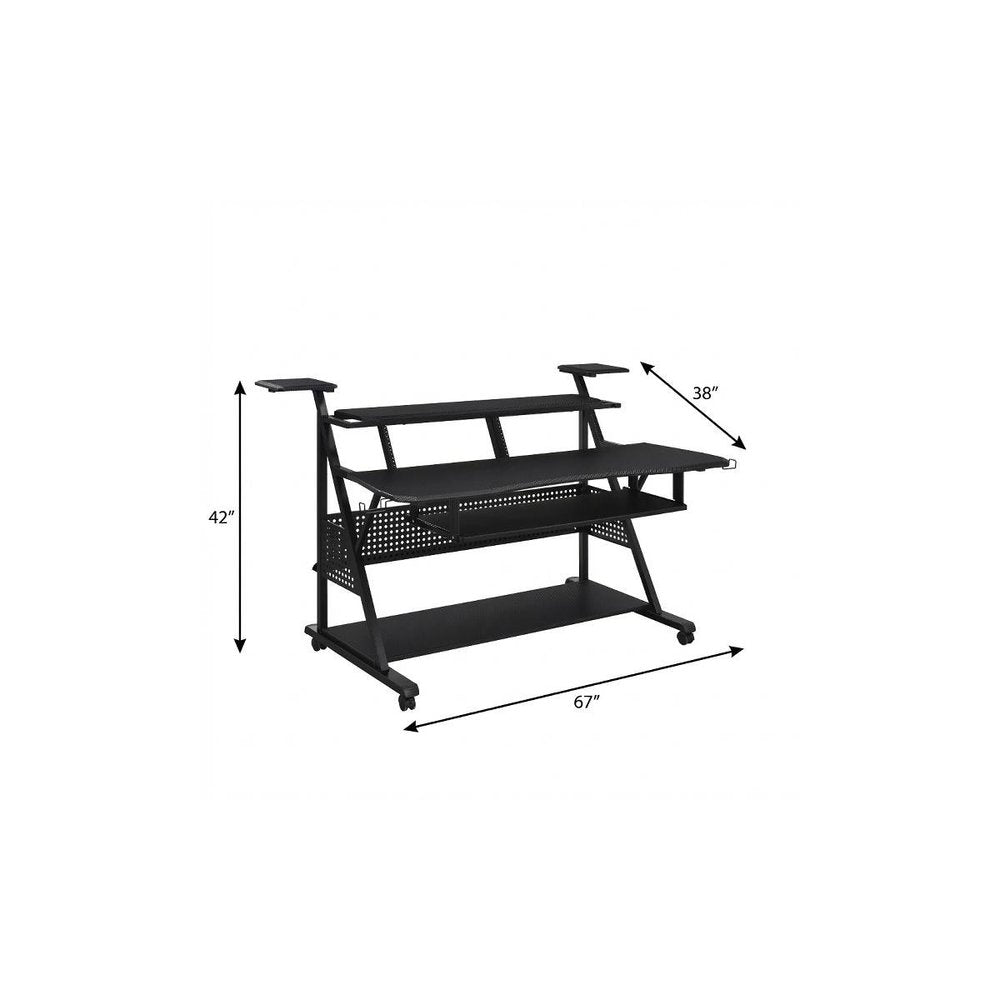 67" Black Wood and Metal Rolling Computer Desk HomeRoots