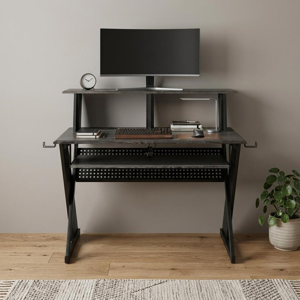 47" Black Wood and Metal Computer Desk HomeRoots
