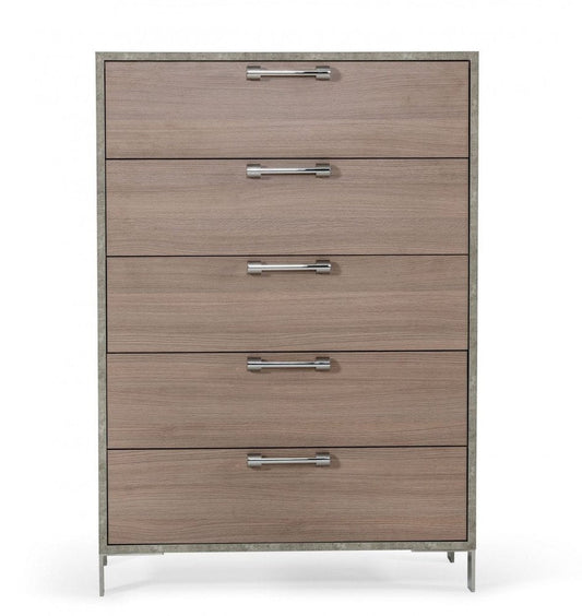 35" Brown Wood Five Drawer Dresser