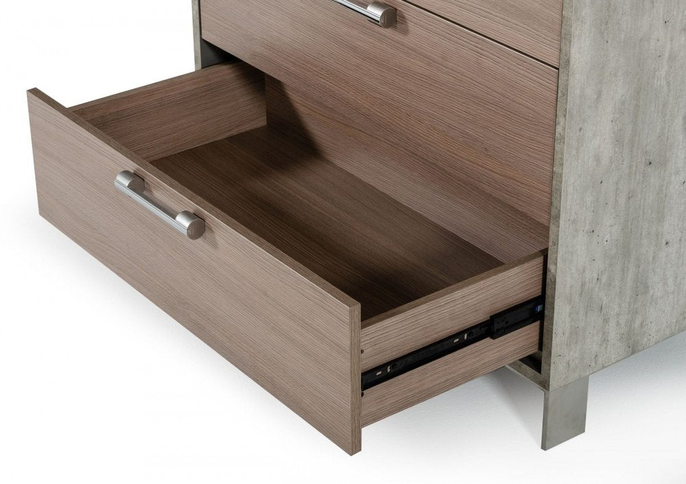 35" Brown Oak And Grey Solid And Manufactured Wood Five Drawer Chest HomeRoots